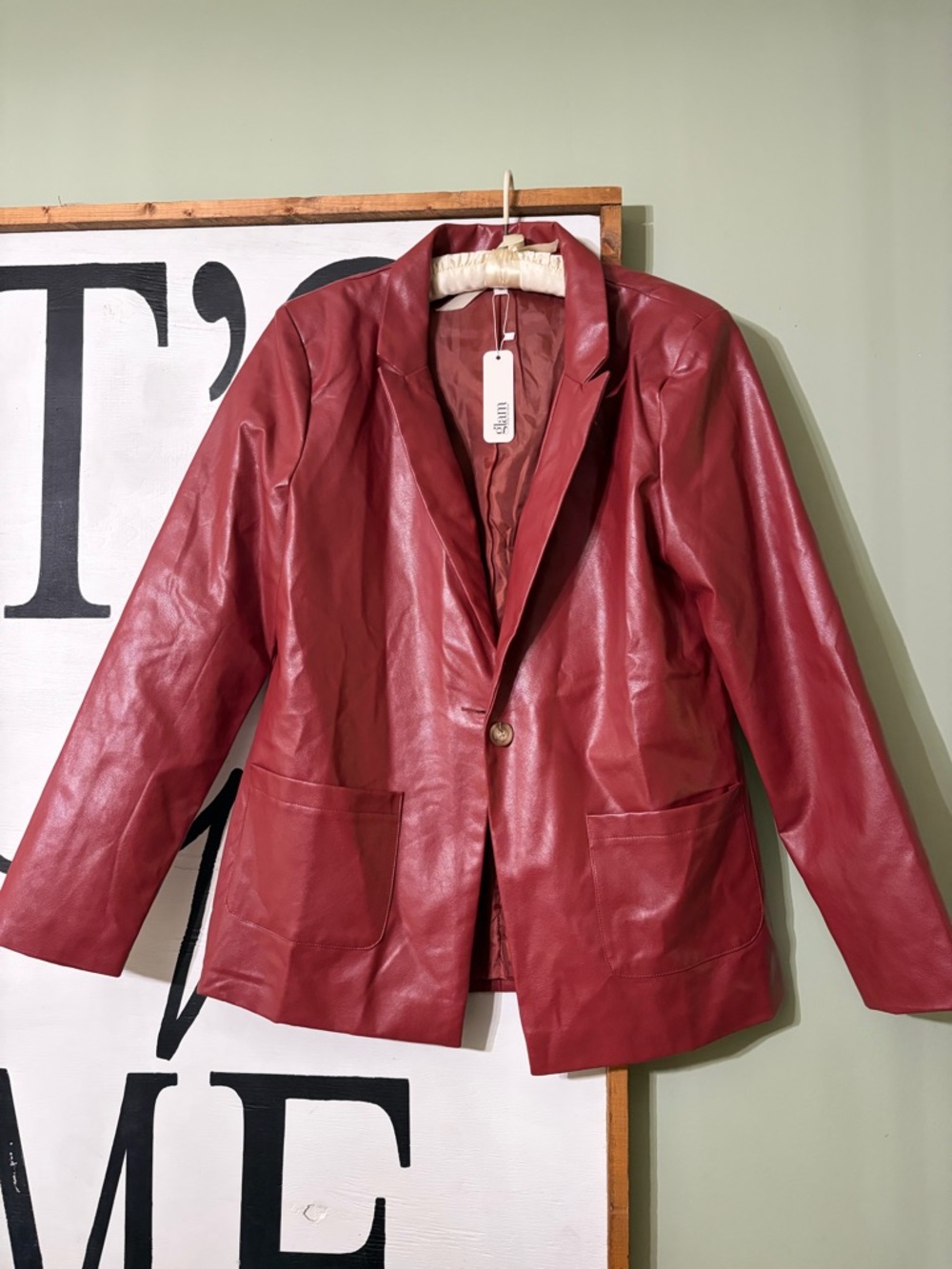 glam Red Faux Leather Blazer Jacket